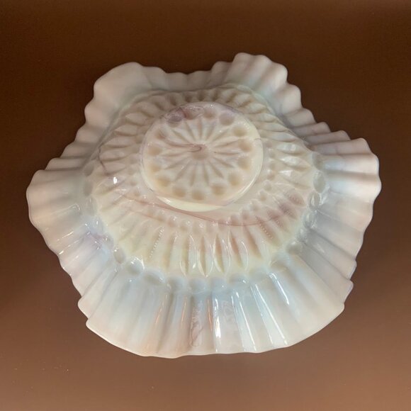 Vintage Fenton Brown and White Slag Milk Glass Hobnail Ruffled Bowl RARE - Picture 6 of 7
